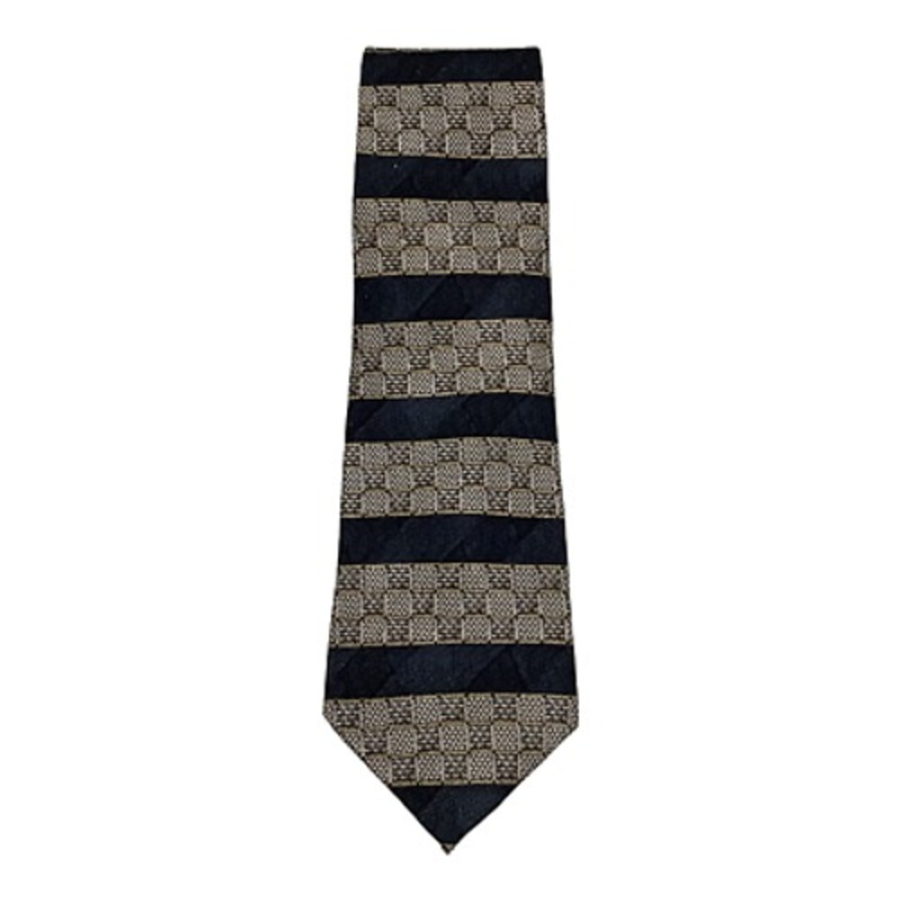 Bill Robinson Vintage Silk Tie Green Tan Black Striped Checkered 58 x 3.5